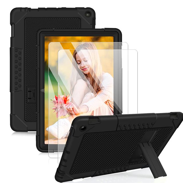 Mignova for Fire HD 10 Case,Heavy-Duty Drop-Proof Shock-Resistant Rugged Protective case(with Stand) for All-New Amazon Fire HD 10&Fire HD 10 Plus(11th Generation, 2021 Release (Black/Black+2 Pack)