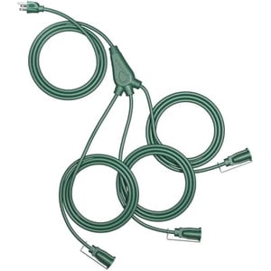 25Ft Halloween Outdoor Extension Cord Multiple Outlets, Evenly Spaced 3 Outlets Plugs with Safety Cover, 16/3 SJTW Weatherproof Wire for Outdoor Lights and Holiday Decorations Green 25 FT