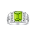 thumbnail image 1 of RYLOS Men's Rings 14K White Gold Designer Style 10X8MM Emerald Cut Shape Gemstone & Diamonds PERIDOT AUGUST Birthstone Rings For Men Size 9, 1 of 4