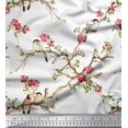 thumbnail image 1 of Soimoi White polyester Crepe Fabric Floral & Franklin Gull Bird Print Sewing Fabric Yard 52 Inch Wide, 1 of 5