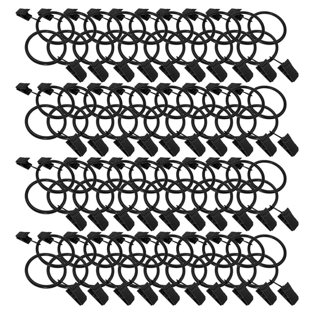 Fixing Clip Heavy Duty Metal Curtain Ring Holder for Drapery Hooks Roman Rods – Durable Black Curtain Rings with Clips for Secure Hanging across Living Room and Bedroom 40PCS