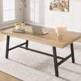 thumbnail image 1 of 71 Inch Modern Farmhouse Rectangular Dining Table, Adjustable Feet, Seats 6 to 8, Ideal for Kitchen Dining Living Room, Black Wood Color Brown Grey, 1 of 9