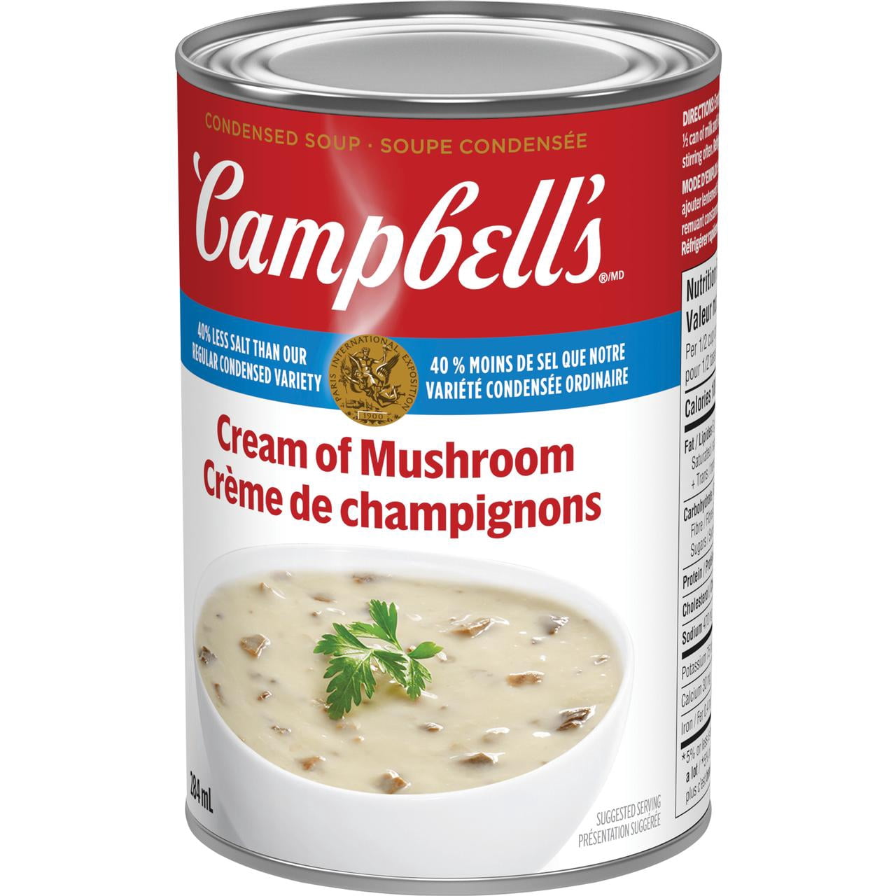 Campbell's® Soupe Condensée Crème de Champignons 40 % Moins de Sel, Stable à Température Ambiante