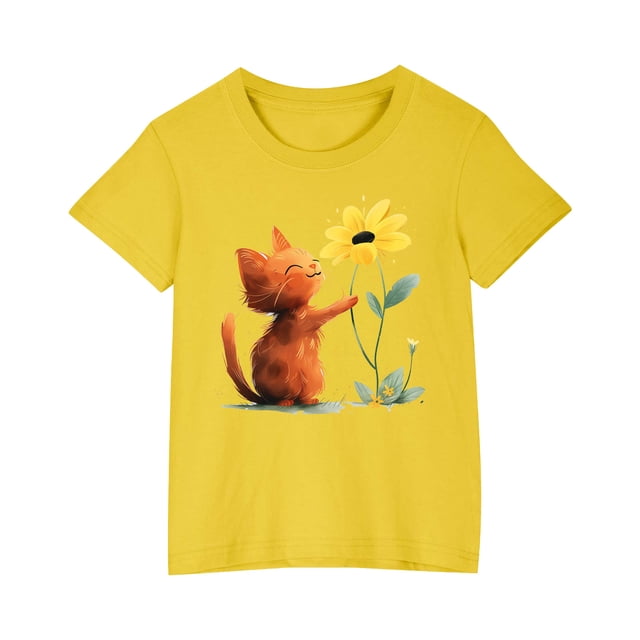 RXIRUCGD 2025 Vêtements d'Été pour Enfants T-shirt Imprimé Mode Mignon Col Rond Manches Courtes