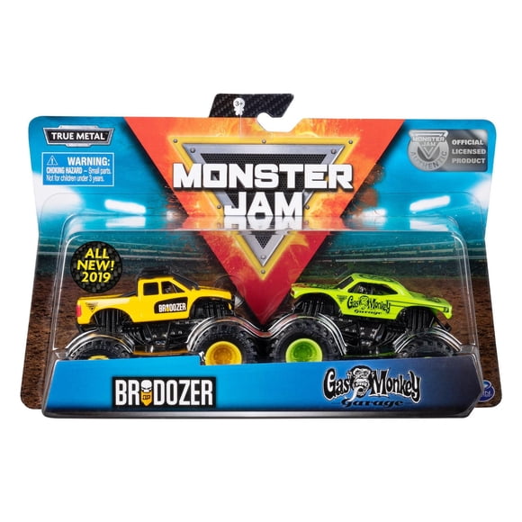 Monster Jam, Official Brodozer vs. Gas Monkey Die-Cast Monster Trucks, 1:64 Scale, 2 Pack