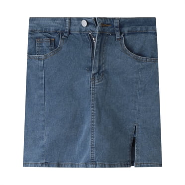 Bmisegm Jupes-Short Jupes pour Femmes Jupe Mini en Denim Fente Latérale avec Short en Jean Taille Haute Extensible Jeans Y2K pour Femmes Bleu G