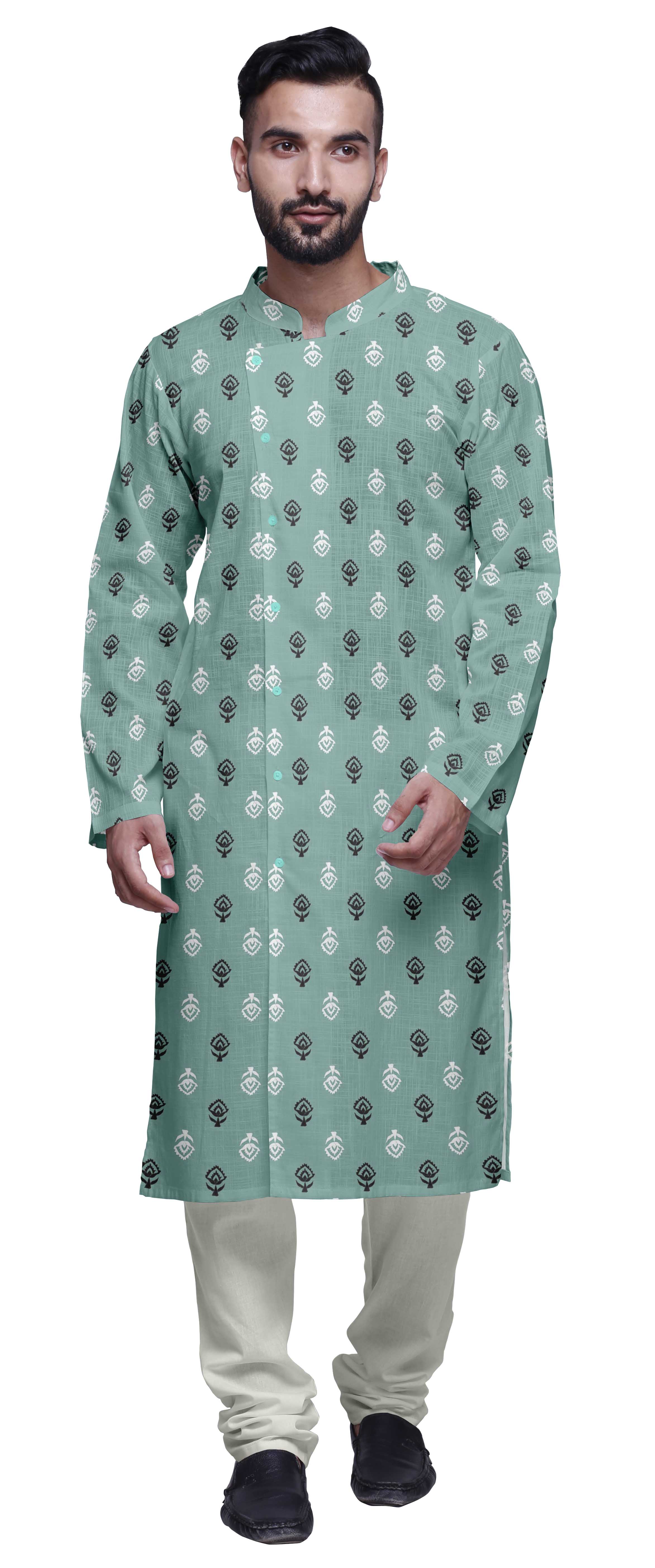 Atasi Kurta Pyjama de Designer pour Hommes Imprimé Style Angrakha Vêtements d'Été Décontractés