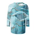 thumbnail image 4 of IROINID Économies Hauts à Manches Longues pour Femmes T-shirt Imprimé Blouse Manches 3/4 Col Rond Hauts de Détente, Bleu, 4 of 5