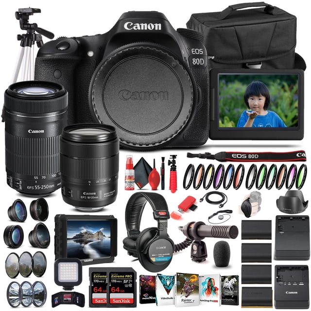 Canon EOS 80D Appareil Photo avec Objectif 18-135mm et Objectif EF-S 55-250mm - Ensemble Pro (Modèle International)