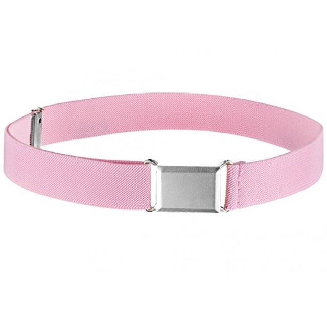 Kids Elastic Adjustable Strech Belt With Silver Square Buckle - Light Pink