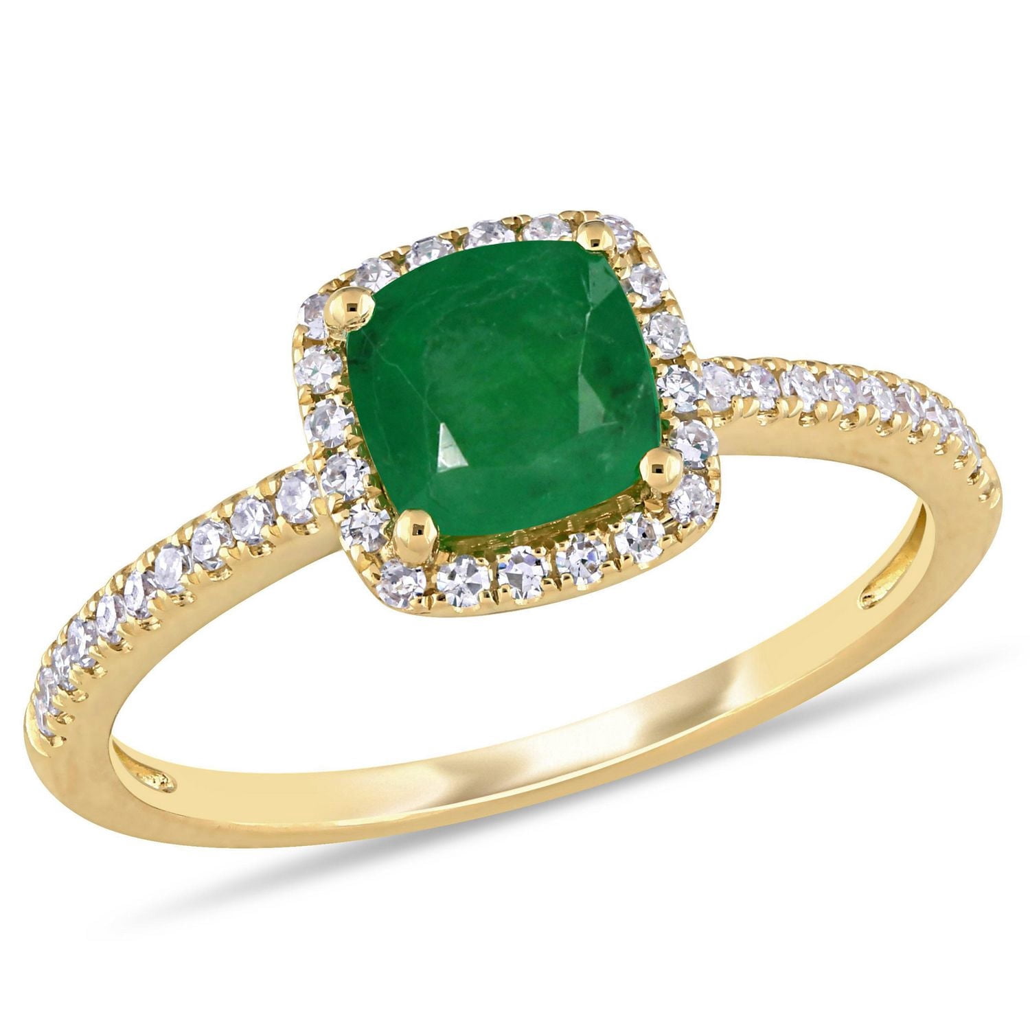Bague de fiançailles de forme auréole Miabella avec émeraude 4/5 CT PBT et diamants 1/5 CT poids total en or jaune 14K