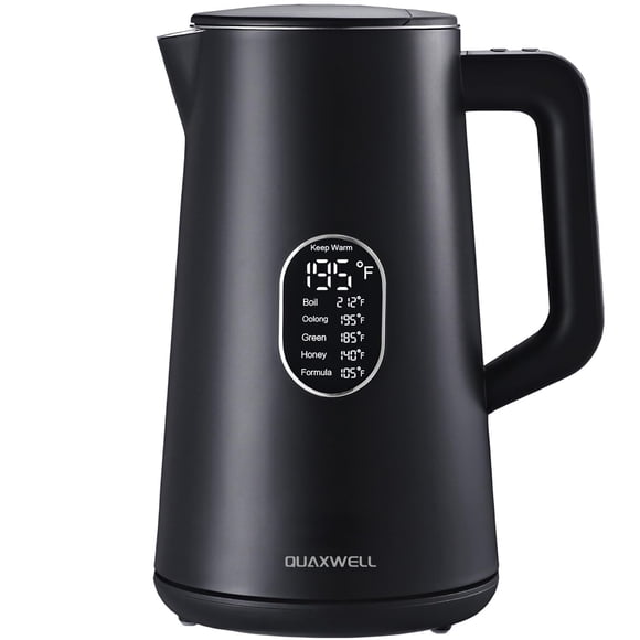 QUAXWELL 1.5L Electric Kettle Stainless Steel, Double Wall Cool Touch Teapot, Fast Boil,5 Temperature Control, LED Display, Auto Shut-Off, BPA-Free,K