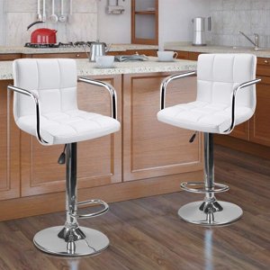 2 Tabouret pivotant avec bras PU Tabouret hydraulique moderne réglable en cuir (blanc)