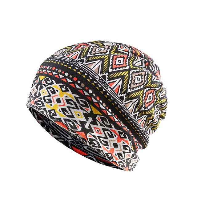 Transemion Bonnet Décontracté Musulman Hijab Imprimé Floral Turban Coloré Protection des Oreilles Ajustable Bonnet de Nuit Jaune Losange 1Set