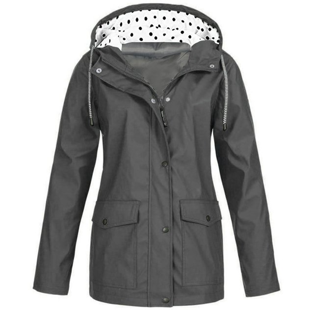 HTNBO Hooded Solid Color Rain Coats for Women Outdoor Windproof Plus Size Rain Jackets