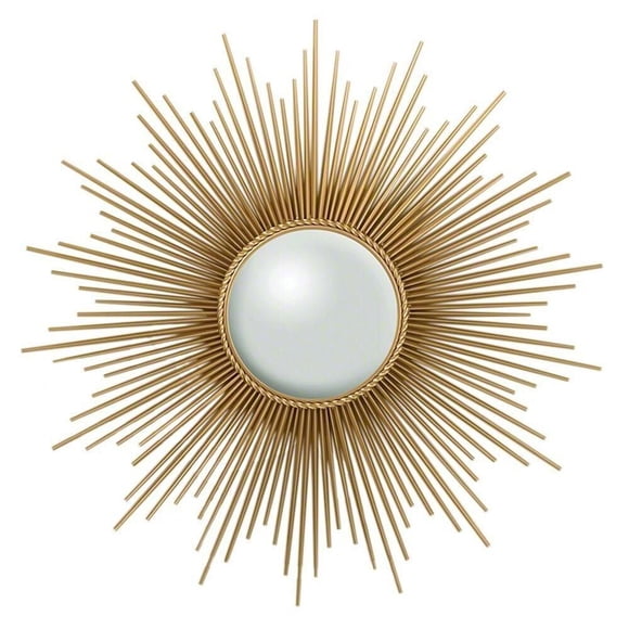 Miroir Sun en or – Miroir mural rayonnant avec cadre en métal complexe dans une finition dorée brillante, parfait pour ajouter une touche luxueuse et accrocheuse à n'importe quelle pièce