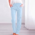thumbnail image 2 of Timegard Cotton Linen Pants for Women Elastic Waisted Drawstring Straight Leg Lounge Pants with Pockets, 2 of 6