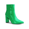 thumbnail image 1 of Unique Bargains Women's Pointed Toe Zipper Patent Leather Ankle Chunky Boots, 1 of 7