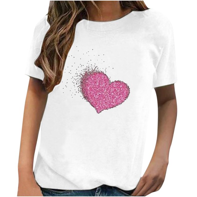 Pompotops T-Shirt Décontracté à Manches Courtes pour Femmes avec Imprimé Amour