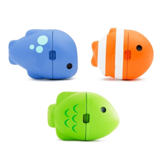 Munchkin ColorMix FishTM Jouet de Bain à Changement de Couleur, Lot de 3 avec Trois Jouets de Bain pour Bébé en Bleu avec Bulles Bleu Pâle, orange avec Rayures Blanches et Vert avec Écailles Vert Foncé, Conçu pour Flotter Debout et Changer de Couleur dans l'Eau Chaude, Favorisant le Jeu de Bain Créatif et Éducatif.