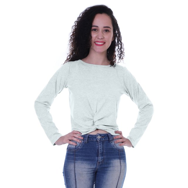 Moomaya T-Shirt Court à Manches Longues pour Femmes avec Nœud à l'Avant, T-Shirt d'Été Uni, Hauts