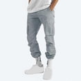 thumbnail image 4 of LSLJS Men Solid Casual Multiple Pockets Outdoor Straight Type Fitness Pants Cargo Pants Trousers, 4 of 9