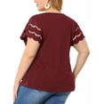 thumbnail image 3 of Agnes Orinda Women's Plus Size Tops Lace Panel Short Sleeves Spring Summer Solid Work Blouses 3X Wine Red, 3 of 7