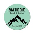 thumbnail image 1 of Darling Souvenir Round 45 Pcs Snowy Mountain Save The Date Stickers Personalized Bride Groom Names And Date Envelope Seals - Mint, 1 of 4