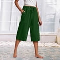 thumbnail image 2 of Kaemgyyd Womens Plus Size Capris Lounge Drawstring Cotton Linen Bermuda Shorts Flowy Wide Leg Beach Vaction Cropped Trousers, 2 of 6
