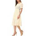 thumbnail image 4 of INSPIRE CHIC Robe pour Femme Édition Smockée Florale Col Carré Manches Courtes Bouffantes Printemps Été Robes Midi Orange m, 4 of 6