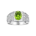 thumbnail image 1 of RYLOS Men's Rings Sterling Silver Designer Nugget Ring Oval 9X7MM Gemstone & Diamonds  Peridot August Birthstone Rings For Man Size 10, 1 of 7