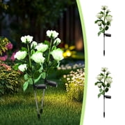 2 Pack - Solar Rose Flower Lights - Outdoor Garden Decorative Lights, Waterproof Patio Lawn Lights, 5 Heads Solar Powered Plug Lights, White, JKODE