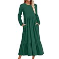 thumbnail image 1 of Penkiiy Robe Décontractée pour Femme à Manches Longues, Col Ras du Cou, Coupe Évasée, Robe Longue Fluide à Étages pour la Plage avec Poches, P Vert, 1 of 5
