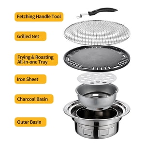 13 Coréen de pouce BBQ Grille multifonctionnelle Barbecue Barbecues Grill Round Camping Grill Tabletop Smoker Griller Net & Plateau pour Courtyard Picnic Beach BBQ
