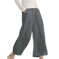 thumbnail image 2 of RKSTN Womens Pants Multiple Solid Color Cotton Linen Loose Casual Wide Leg Capris Loose Comfortable Pants, 2 of 5