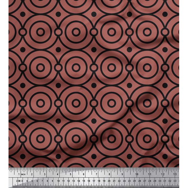 Soimoi Brown Poly Georgette Fabric Dots & Circle Geometric Print Sewing Fabric Yard 52 Inch Wide