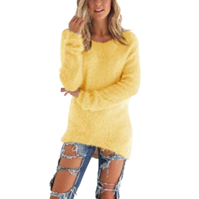 UKAP Chandail Femme Hiver Chaud Pull-Over Ample Loungewear Jaune L