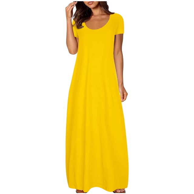 fatyb Robes Maxi pour Femmes Col Rond Manches Courtes Robes Décontractées Robes T-Shirt Amples pour Femmes P-5TG