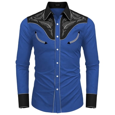 Mens Western Denim Shirt Casual Long Sleeve Button Up Top for Style and Halloween Party