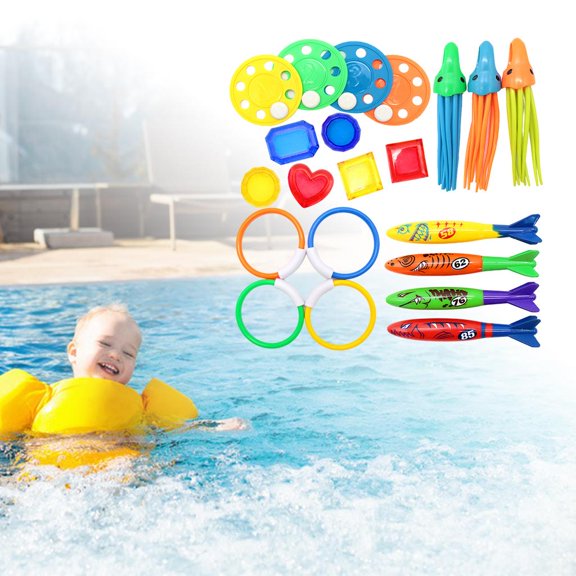 Jouets de Plongée Jouets de Piscine pour Jeu de Fête Âges 3 4 5 6 7 Anneaux de Plongée Poisson de Piscine Ensemble de Jouets Coulants Jeux Uerwater Jouets d'Entraînement - 21 Pcs