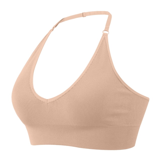 MIASHUI Bras for Women Halterneck Sports Bra Backless Deep V Neck Sports Bustier Padded Gym Bra Backless Adjustable Straps
