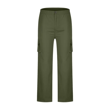 jovati Elastic Waist Pants for Women Womens Cargo Pants Trousers Work Wear Solid Combat with 6 Pocket Full Pants Womens Cargo Pants with Pockets High Waist Pants for Women