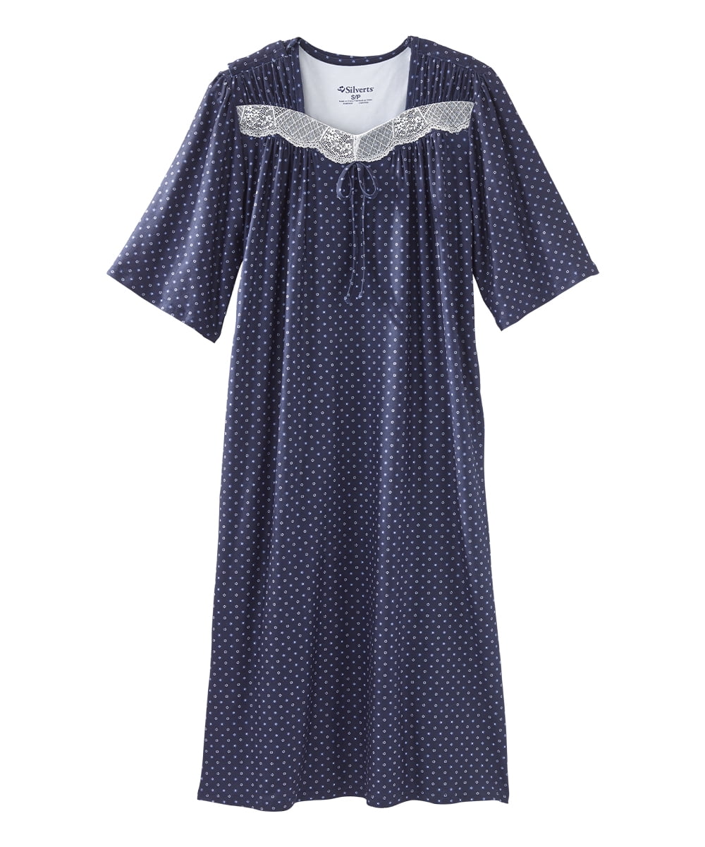 Women's Open Back Adaptive Lace Trim Nightgown