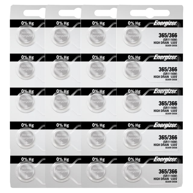 Energizer 365/366 SR1116W Silver Oxide Watch Battery (20 Pack)