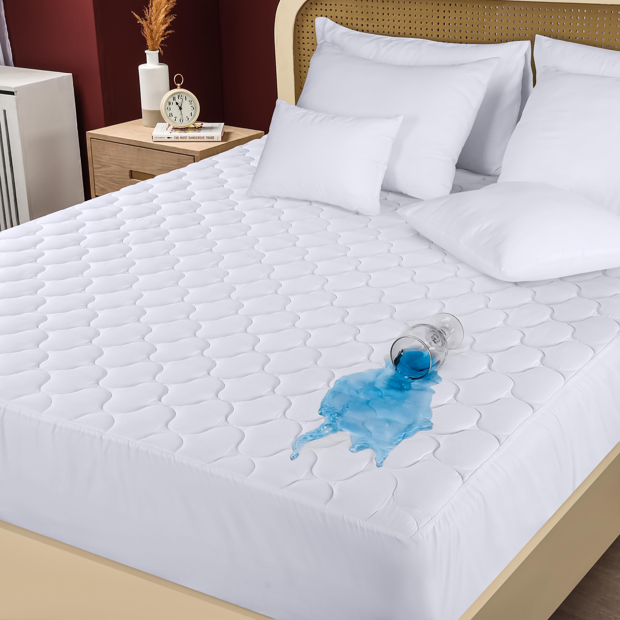 Utopia Bedding Quilted Fitted Waterproof Twin XL Mattress Protector Mattress Pad Stretches up to 16 Inches Deep Elastic Fitted Mattress Cover Mattress Topper (White)
