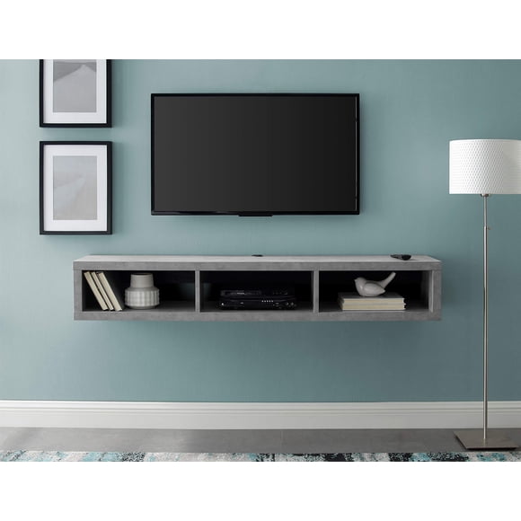 Console Télé Murale en Bois Centre de Divertissement Décoration Murale 60 Pouces Gris