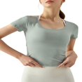 thumbnail image 2 of Femmes Entraînement T-Shirts Manches Courtes Ourlet Courbé Yoga Tops, 2 of 6