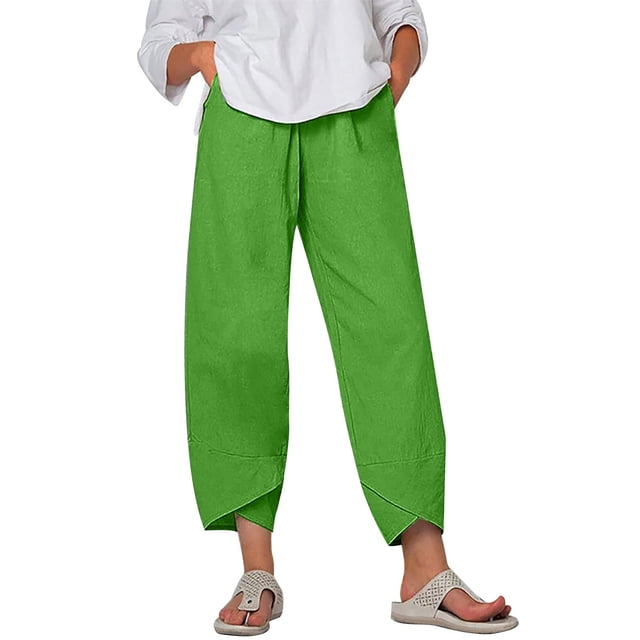 Timegard Womens Plus Size Pants Elastic Waisted Solid Color Lightweight Pants Lounge Trousers Pockets