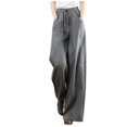 thumbnail image 1 of Women‘s Spring Summer Solid Color Elastic Waist Cotton Linen Versatile Straight Tube Casual Wide Leg Pants, 1 of 4