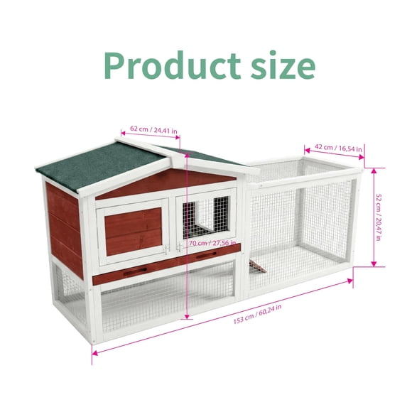 EastVita 60Inch L Large Rabbit Hutch, Expandable 2-Story Wooden Bunny Cage with Ramp & Playpen for Outdoor, Rufous White